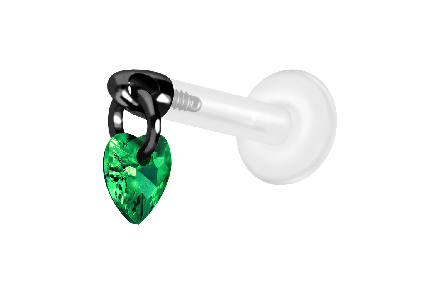 PTFE Labret Piercing mit Innengewinde + Titan-Aufsatz KRISTALLHERZ